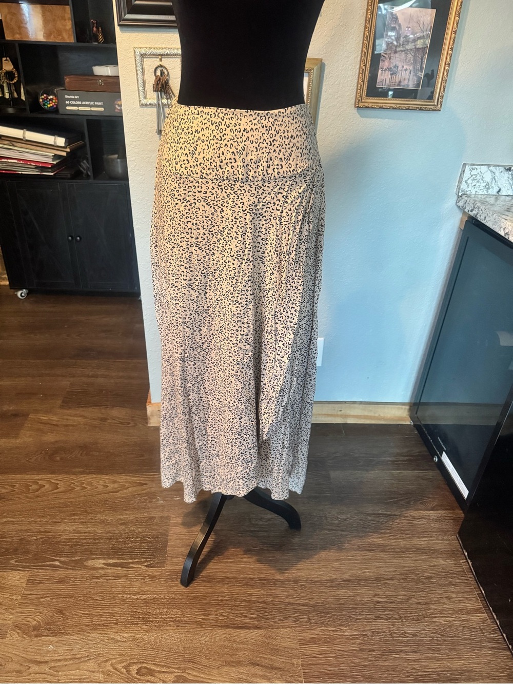 Japna Beige and Black Leopard-Print Midi Skirt